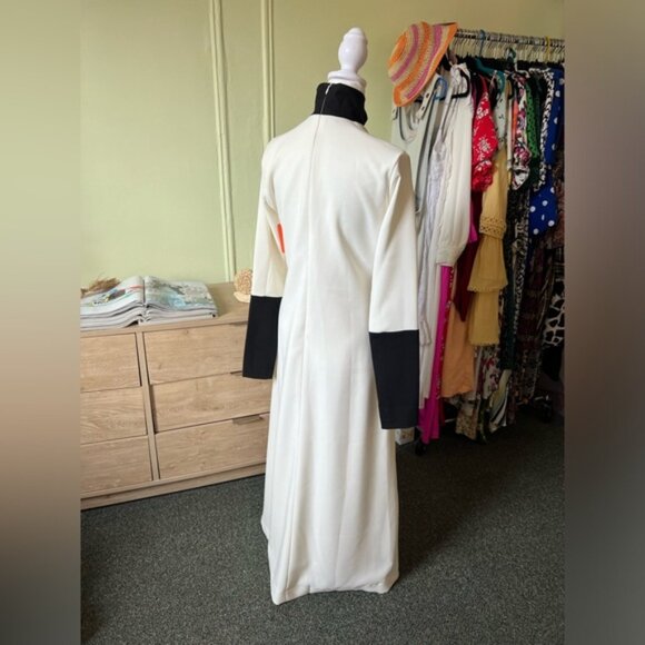 Black & White Color-block Structured Turtleneck Long-Sleeve A-line Gown Dress S - Picture 8 of 16